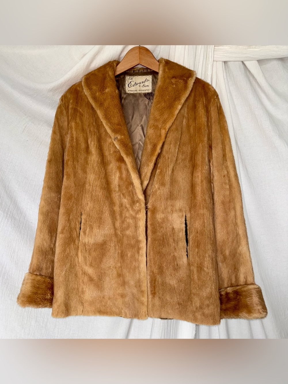 Vtg 50s Edwards & Son Honey Blonde Fur Coat